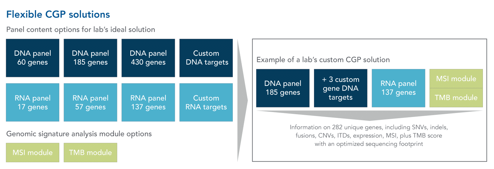 Schematic showing options for labs to customize CGP solutions to fit their needs.