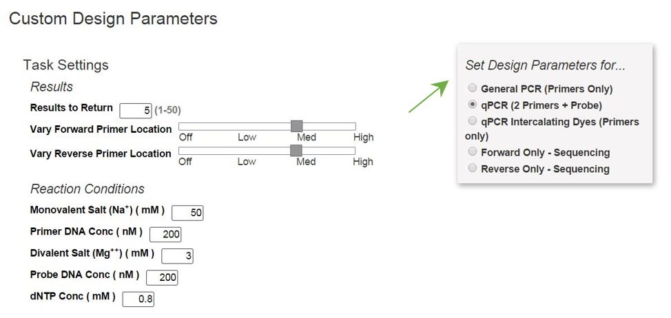 Screenshot showing for Design Parameters options
